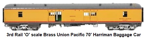 3rd Rail O scale brass Union Pacific gray and yellow 70 foot Harriman baggage