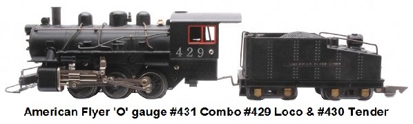American Flyer 'O' gauge #431 Combo with #429 Loco #430 Tender in 3/16th inch to 1 foot scale