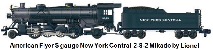 American Flyer S gauge New York Central 2-8-2 Mikado #1849 with TMCC by Lionel