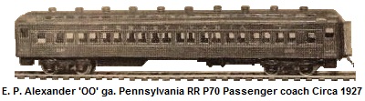 American Model Railways Company 'OO'/HO gauge Pennsylvania RR P70 Passenger coach circa 1927