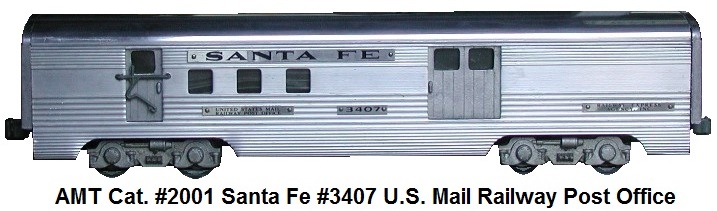 AMT American Model Toys catalog #2001 Extruded Aluminum Santa Fe #3407 U.S. Mail Railway Post Office in 'O' gauge