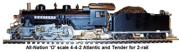 All-Nation 'O' scale 4-4-2 Atlantic and tender for 2-rail