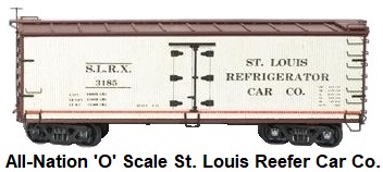All-Nation 'O' scale Kit #7360 36' SLRX Wood body insulated box reefer, with center sill, white with red stripe from original Zimmer Scale Models Craftsman kit