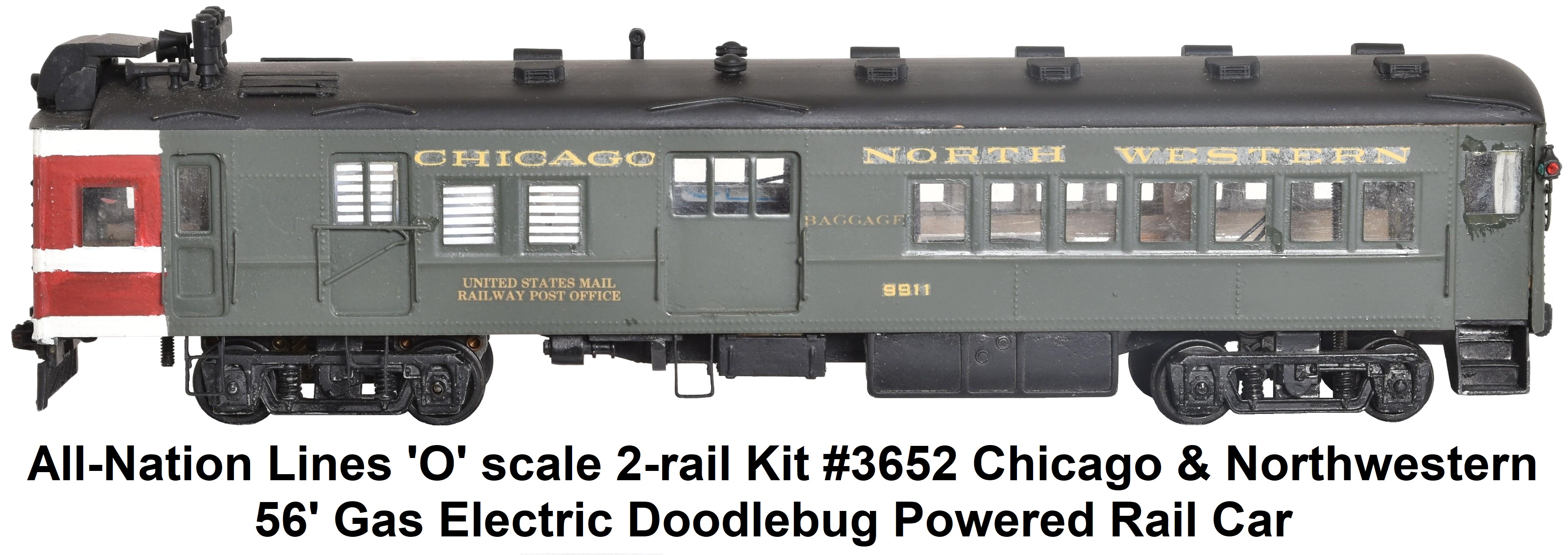 All-Nation Lines 'O' scale 2-rail kit #3652 Chicago and Northwestern 56' gas electric Doodlebug powered rail car