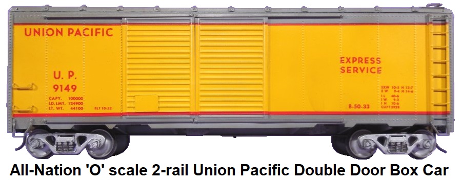 All-Nation 'O' scale Kit-built 2-rail Union Pacific Double Door Box car