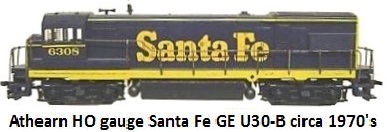 Athearn HO gauge GE U30-B in Santa Fe livery circa 1970's