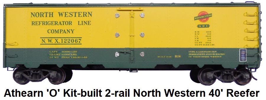 Athearn 'O' scale kit-built 2-rail North Western Refrigerator Line N.W.X. 40' steel reefer