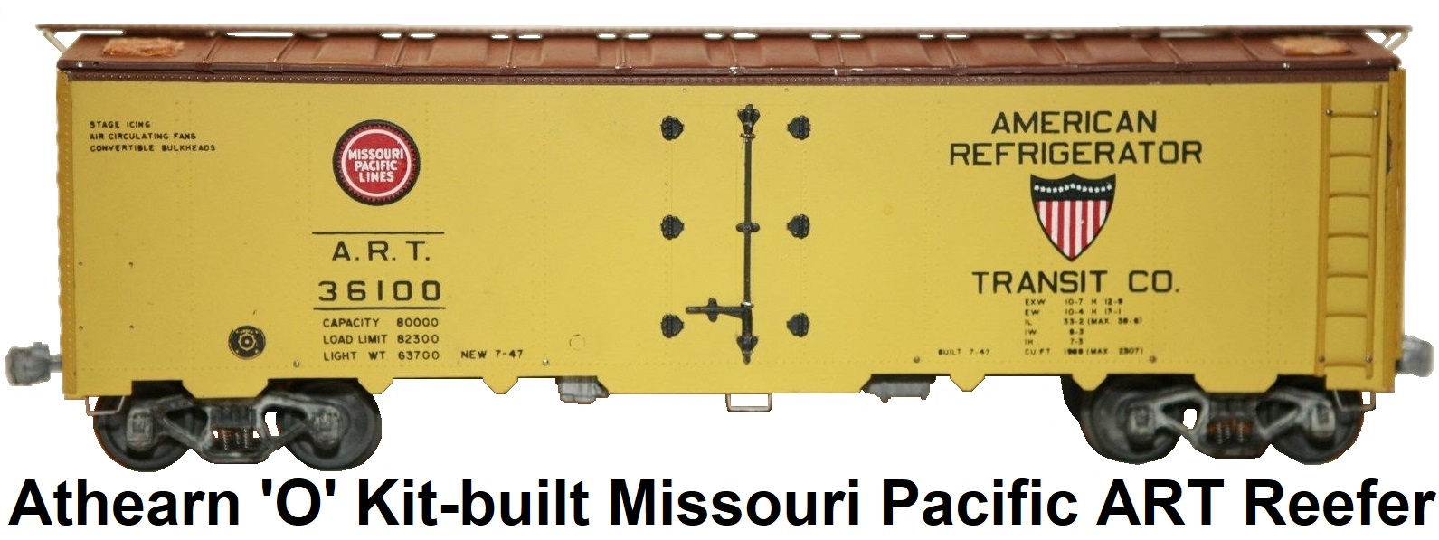 Athearn 'O' scale Kit-built 2-rail Missouri Pacific Lines American Refrigerator Transit Co. Reefer #36100