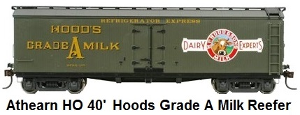 Athearn HO gauge RTR 40' Pfaudler Dairies Hoods Grade A Milk Reefer