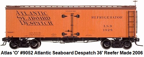 Atlas 'O' scale Atlantic Seaboard Despatch 36' Wood Side Reefer for 2-rail #9052 circa 2006