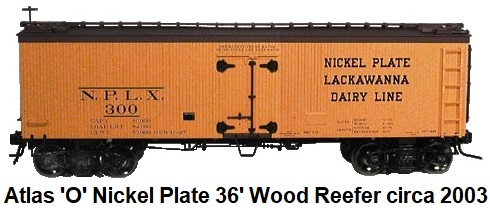 Atlas 'O' scale Nickel Plate 36' Woodside Refrigerator Car #8017 for 3-rail circa 2003