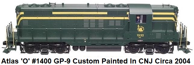 Atlas 'O' Custom Decorated CNJ GP-9 diesel for 3-rail using #1400 Undecorated loco from 2004