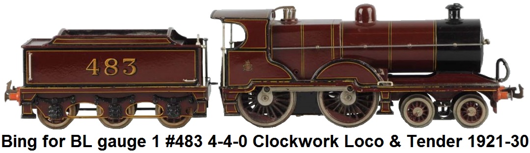 Bing for Bassett-Lowke gauge 1 4-4-0 Compound clockwork loco and 6-wheel tender circa 1921-1930