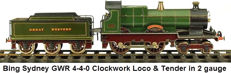 Bing Sydney GWR 4-4-0 Clockwork Engine & Tender in 2 gauge