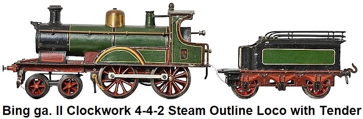 Bing gauge II clockwork 4-4-2 steam outline locomotive with tender