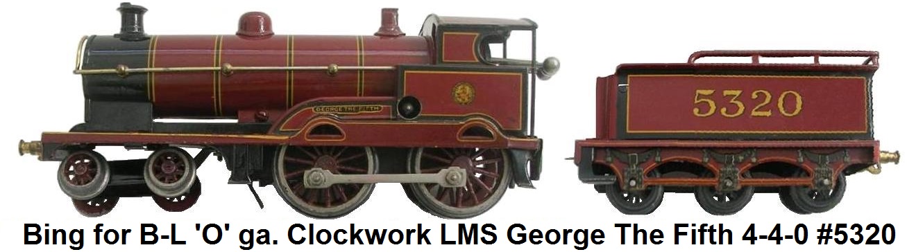 Bing for Bassett-Lowke 'O' gauge Clockwork LMS Maroon 4-4-0 George The Fifth Locomotive and Tender #5320