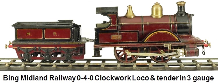 Bing Midland 0-4-0 Clockwork Engine & Tender in 3 gauge