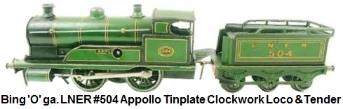 Bing 'O' gauge LNER Loco & Tender Appollo #504 Vintage Tinplate Clockwork