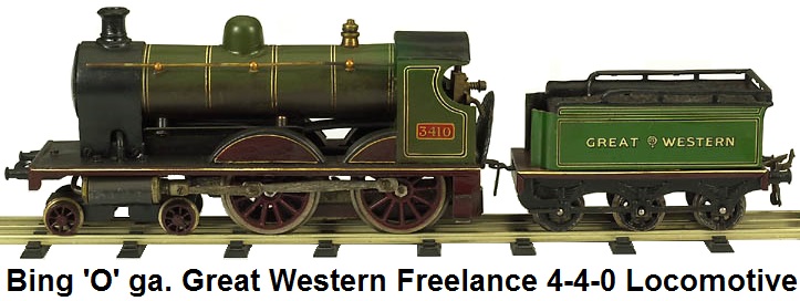 Bing 'O' gauge #3410 Great Western Railway Freelance 4-4-0 Loco & 6-wheel Tender