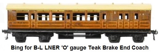 Bing for Bassett-Lowke 'O' gauge LNER Teak 3rd class Brake coach