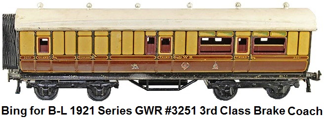Bing for Bassett-Lowke GWR 1921 Series #3251 3rd Brake Coach No. 64 in 'O' gauge