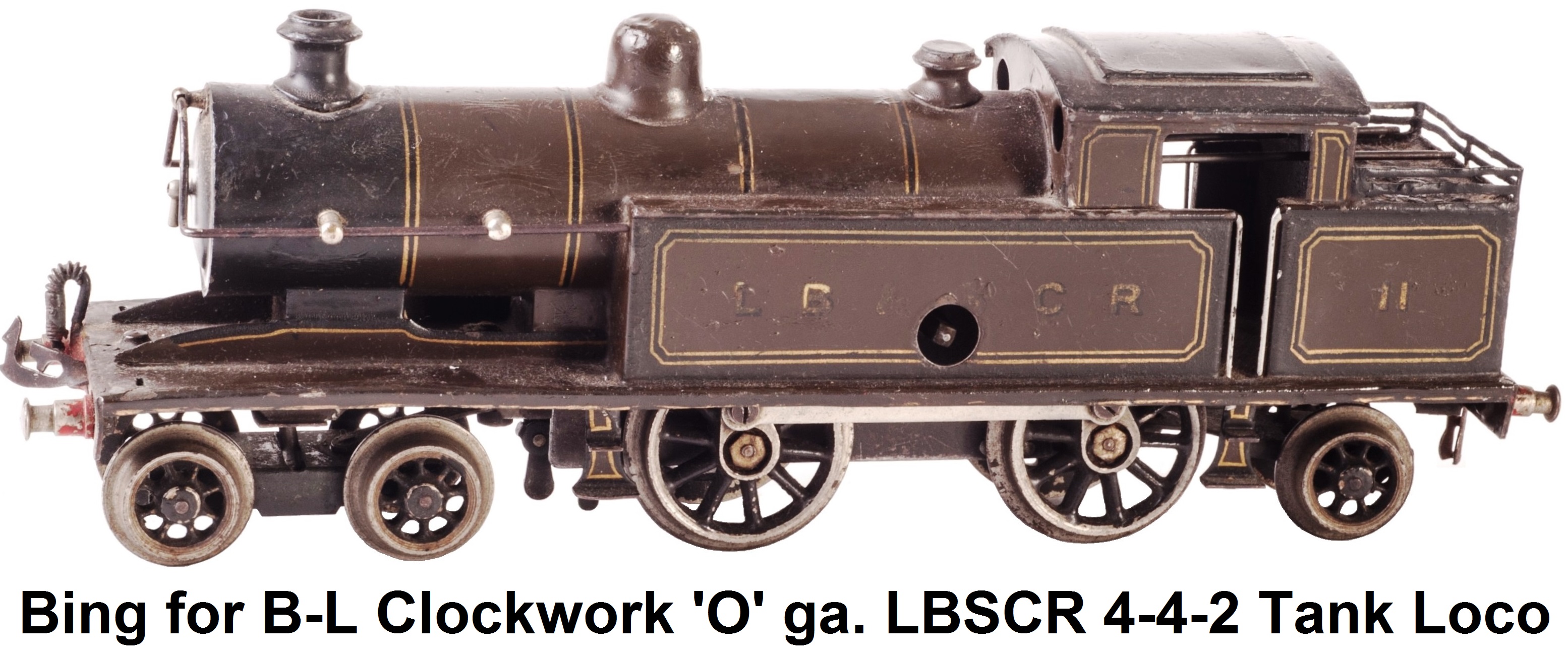 Bing for Bassett-Lowke Clockwork 'O' Gauge LBSCR 4-4-2 Tank locomotive, in original D.E.Marsh’s Umber livery as LBSC No. 11