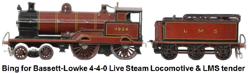 Bing for Bassett-Lowke 4-4-0 LMS live steam locomotive & 6-wheel tender