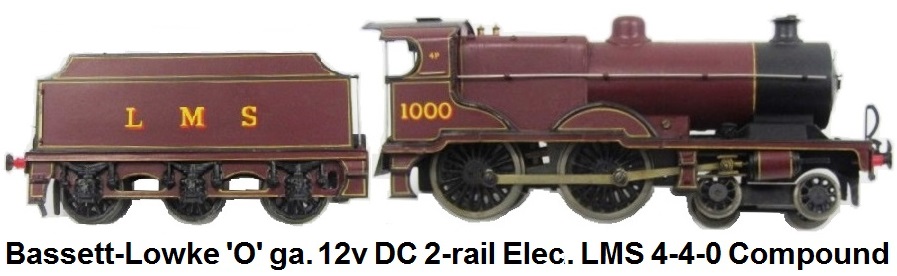 Bassett-Lowke 'O' gauge 12v DC 2-rail Electric LMS Maroon 4-4-0 Compound Locomotive and Tender #1000