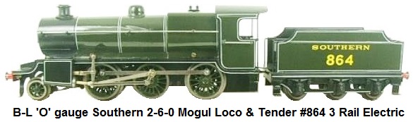 Bassett-Lowke 'O' Gauge Southern 2-6-0 Loco & Tender Mogul #864 Electric 3 Rail
