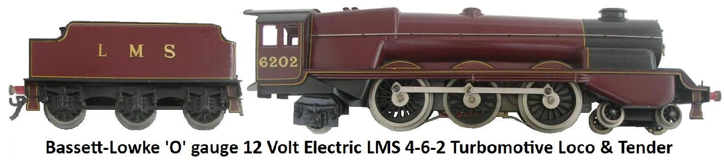 Bassett-Lowke 'O' gauge 4-6-2 12 Volt electric Turbomotive Locomotive and Tender in LMS Maroon