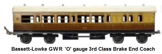 Bassett-Lowke GWR 'O' gauge Great Western Railway 3rd class Brake End Coach