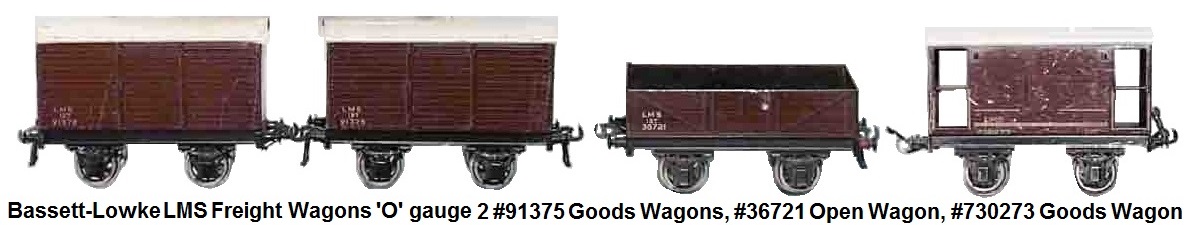 Bassett-Lowke LM Freight cars 'O' gauge #730273 box car, 2 #91375 box cars, #36721 open gondola