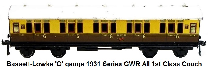 Bassett Lowke 'O' gauge 1931 series GWR all 1st Coach