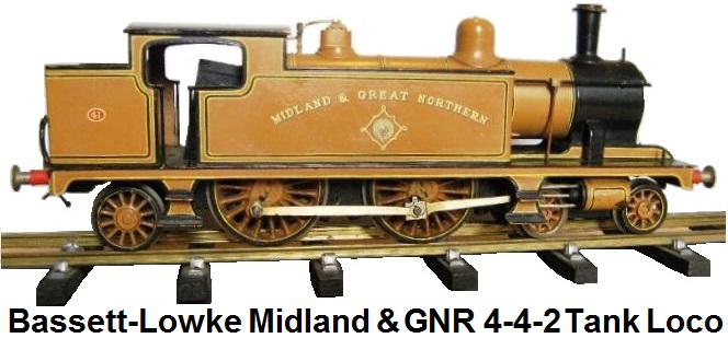 Bassett-Lowke 4-4-2 Tank locomotive in Midland & Great Northern mustard livery