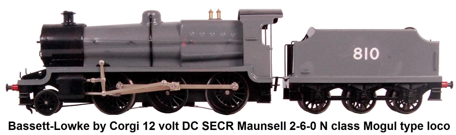 Bassett-Lowke by Corgi 'O' gauge 12 volt DC SECR Maunsell 2-6-0 N class Mogul type locomotive and tender, finished in Austerity grey with #810 to tender sides, in the original black box, limited edition
