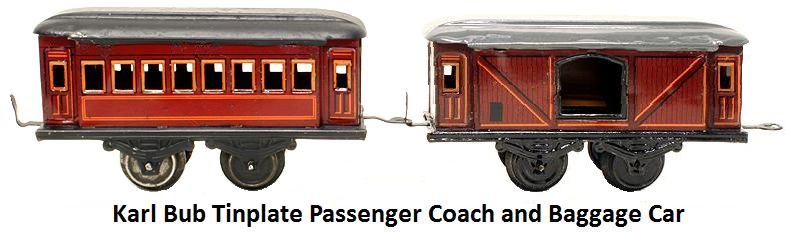 Karl Bub 'O' gauge Tinplate 4 wheel Passenger Coach & Baggage Car
