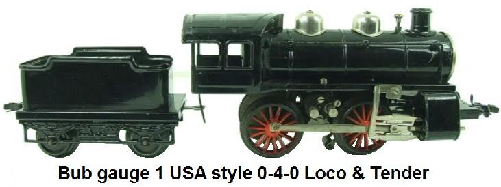 Bub gauge 1 USA Style 0-4-0 Loco & Tender Electric for 3 rail track