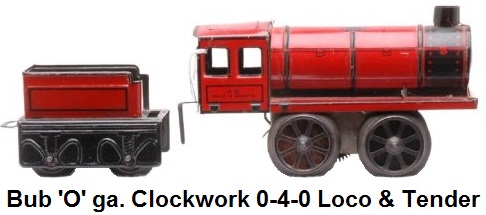 Bub prewar 'O' gauge clockwork 0-4-0 steam loco with four-wheel tender