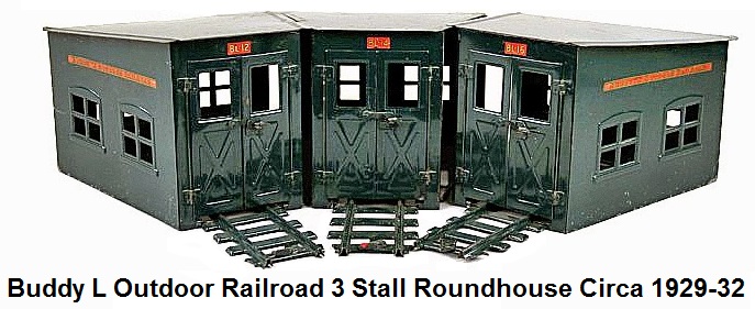 Buddy L Railroad 3 stall Roundhouse made of pressed steel circa 1929-32