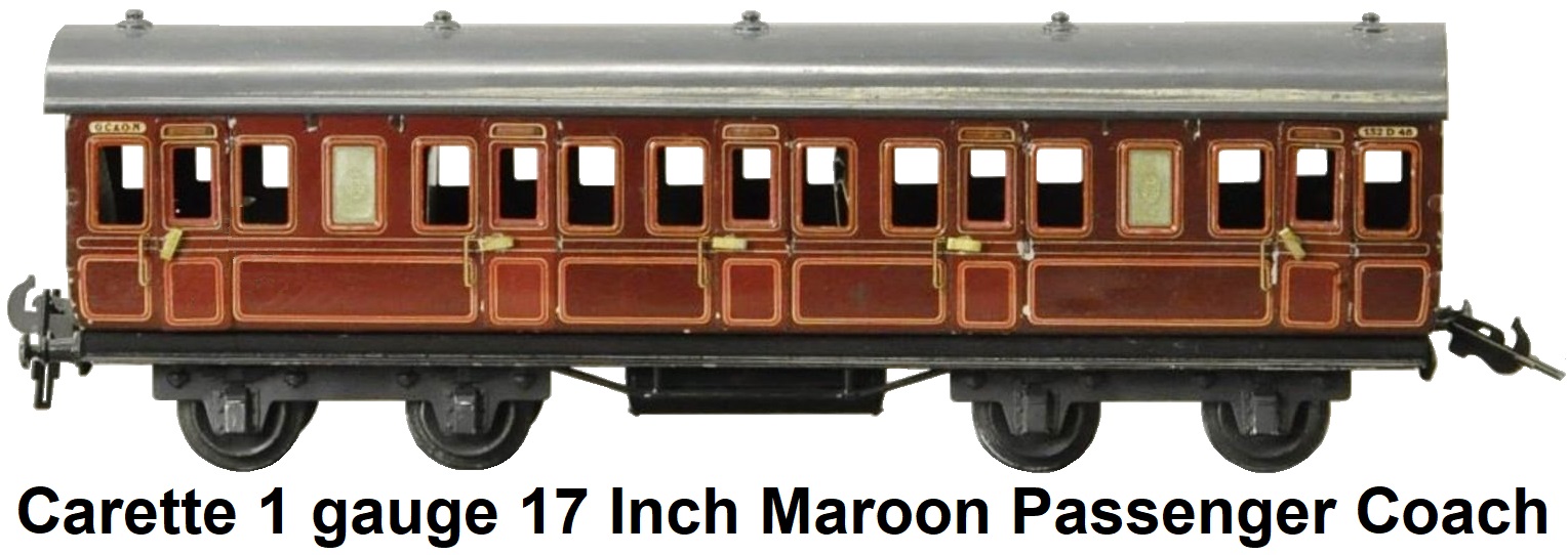 Carette 1 gauge 17 inch maroon passenger coach
