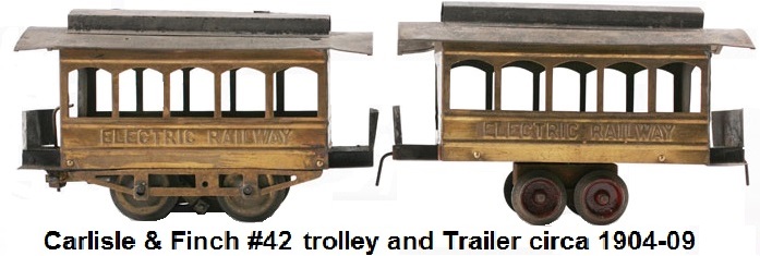 Carlisle & Finch 2 inch gauge #42 five window Trolley and Trailer circa 1904-09, originally sold for $3.35