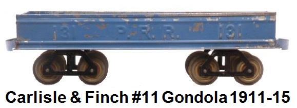 Carlisle & Finch #11 2 inch gauge blue gondola embossed 131 PRR 131 on sides, circa 1911-1915