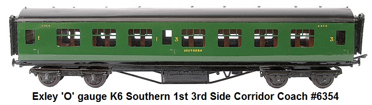 Exley Southern Railway 'O' gauge K6 Southern 1st 3rd Side Corridor Coach #6354