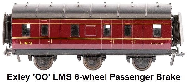 Exley 'OO' gauge LMS maroon 6-wheel Passenger Brake fitted with Peco Dublo style couplings
