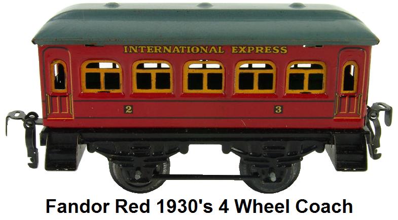 Kraus-Fandor 'O' gauge red 4 wheel litho passenger coach circa 1930