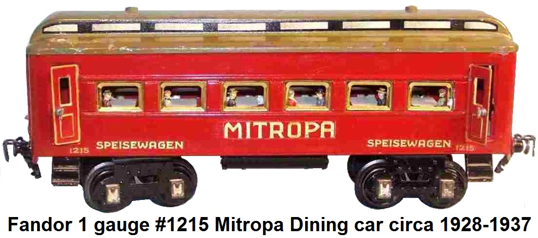 Fandor 1 gauge Mitropa Dining car with passengers in windows circa 1928-1937