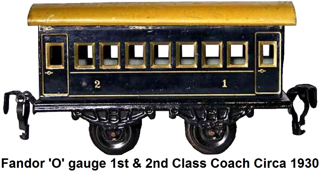 Kraus-Fandor 'O' gauge blue 4 wheel 1st and 2nd class coach circa 1930