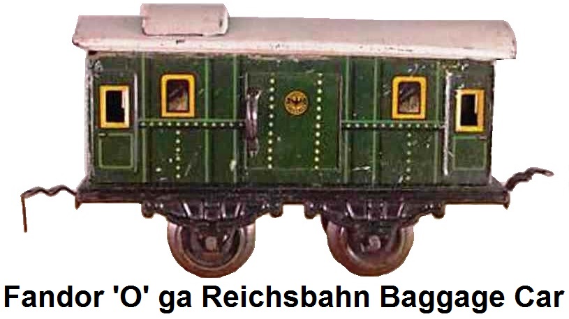 Fandor 'O' gauge #1121_0-1 4-wheel Lithographed Reichsbahn Baggage car circa 1934-36
