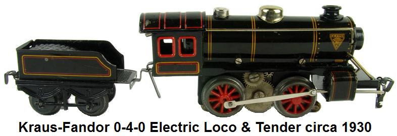 Kraus-Fandor 'O' gauge 0-4-0 Electric Powered Steam Loco & 4 Wheeled Tender circa 1930