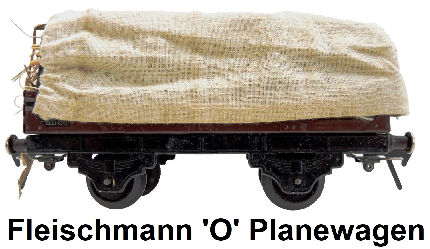 Fleischmann 'O' gauge 4-wheeled tinplate covered wagon loaded with straw (Planewagen)